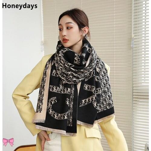 New Cashmere Pashmina Scarf Letter Geometry Decoration Design Warm Blanket Scarves Women 180*65cm Tassel Shawls Female Bufanda