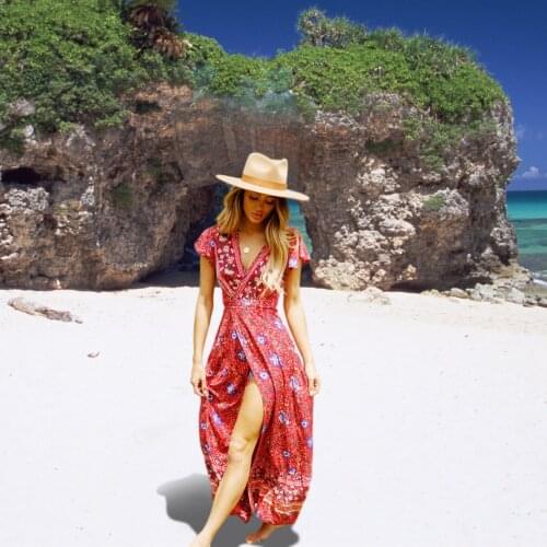 New Arrivals Beach Cover up Rayon Print Swimwear Ladies Saida de Praia Beach Long Dress Tunic Women Kaftan Robe de Plage