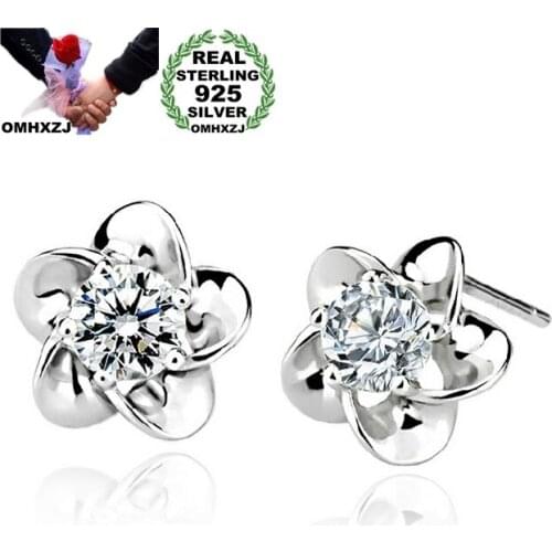 OMHXZJ Wholesale Fashion jewelry leaves flowers White AAA zircon Amethyst Plum Flower 925 sterling silver Stud earrings YS02