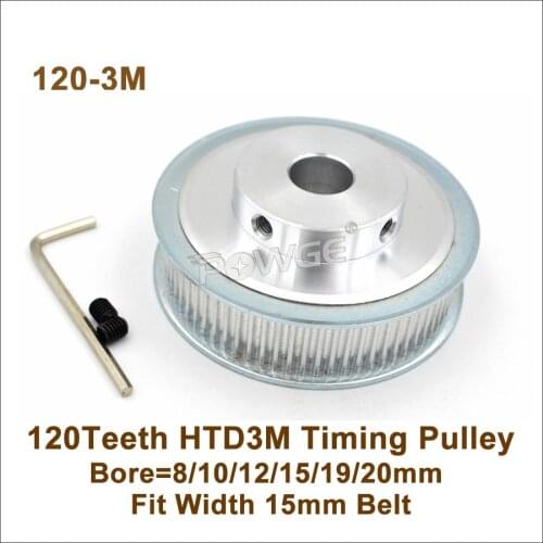 P0WGE 120 Teeth 3M Timing Pulley Bore 8/10/12/15/19/20mm Fit Width 15mm 3M Timing Belt 120T 120Teeth HTD3M Pulley 120-3M