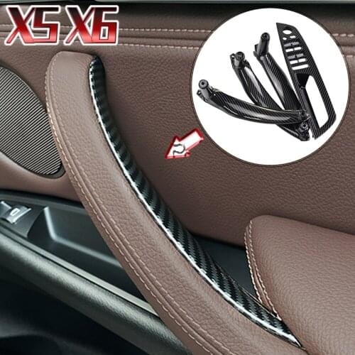 Interior Door Carbon Fiber Color Pull Handle Armrest Replacement For BMW X5 X6 E70 E71
