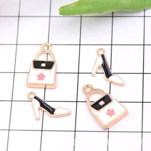 MRHUANG 10pcs/lot bag and shoes Lady Enamel Charms Alloy Pendant fit necklaces bracelet DIY Fashion Jewelry Accessories