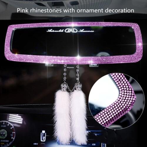 Car Diamond Rear View Mirror Hanging Accessories Bling Crystal Charms Pink Red Blue Black for Women Men Interior Ornament Decor
