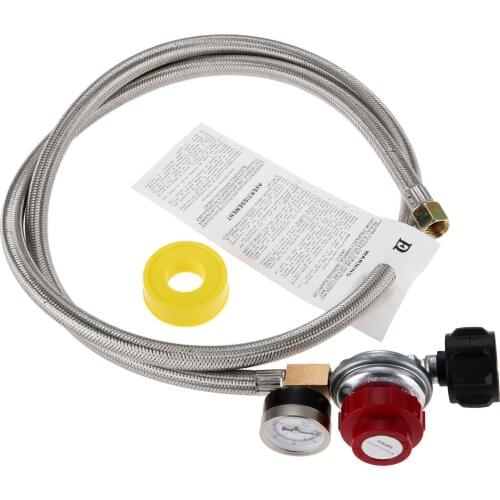 0-30 PSI High Pressure Propane Regulator +Steel Braided Hose& Gauge QCC1/Type1 to 3/8" Female Flare for BBQ Fire Pit Gas Stove