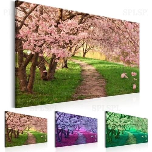 Aesthetical Cherry Blossoms Wall Art Landscape Canvas Painting Colorful Posters and Prints Pictures for Living Room Home Decor