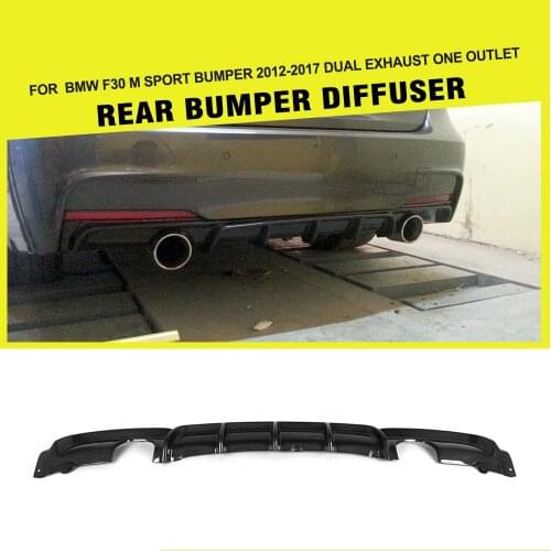 Carbon Fiber / FRP Rear Bumper Guard Diffuser Lip Spoiler for BMW F30 M Sport 2012 - 2017 Dual Exhaust One Outlet