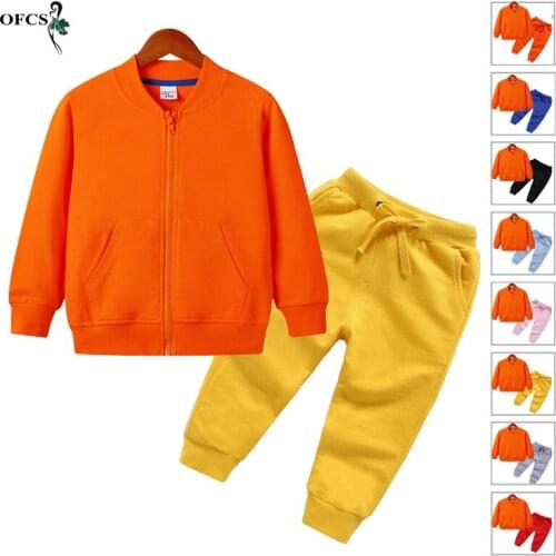 Spring Baby Casual Tracksuit Child Suits Orange Boy Girl Cotton Zipper Jacket + Pants 2Pcs/Sets Kids Sport Suit Infant Clothing