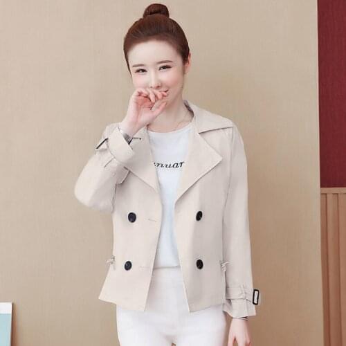 Double Breasted Short Windbreaker Coat Womens Spring And Autumn New Korean Version Small Loose Thin Jacket Top Fashion