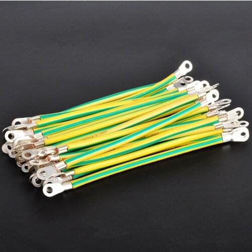 Yellow-Green Solar Photovoltaic Grounding Wire with Terminals 10/12/14 AWG Copper PV Cabinet Bridge Leakage Earth Cable