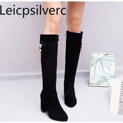 Womens Boots The New winter fashion Round head zipper High heel High tube Womens shoes plus size 33-43 Heel Height 8cm black