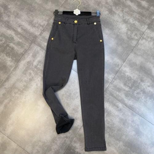 ZCSMLL 2021 Autumn Summer Feet Splits Made Old Washed Gray Thin Street Stretch Denim Women Black Trousers Streetwear Tide