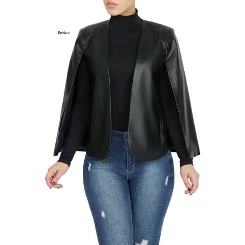 Sexy Women Blazer Faux Leather Cape Casual Pu Leather Blazer Women Jacket Elegant Long Sleeve Blazer Ladies Top Autumn New