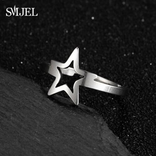SMJEL Romantic Hollow Star Rings for Women Fashion Five Point Simple Rings Adjustable Korean Style Jewelry bijoux femme