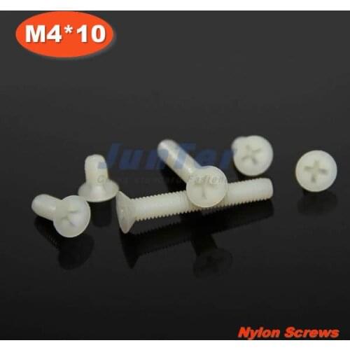 100pcs/lot DIN965 M4*10 Nylon Machine Phillips Flat Head (Cross recessed countersunk head screws) Screw