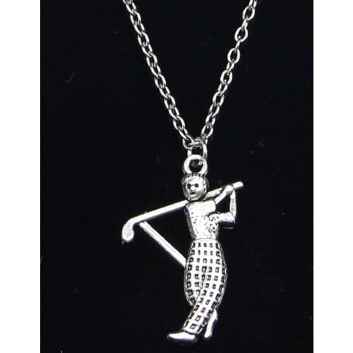 20pcs New Fashion Necklace 31x20mm golf golfer sporter Pendants Short Long Women Men Colar Gift Jewelry Choker