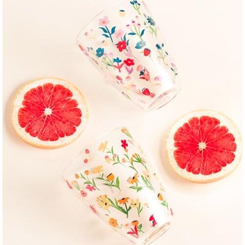 2020 Fashion Food Milk Glasses High Borosilicate Heat-resistant Water Coffee Cup Tea Flower Pattern Cups Beer Wine Whiskey Glass