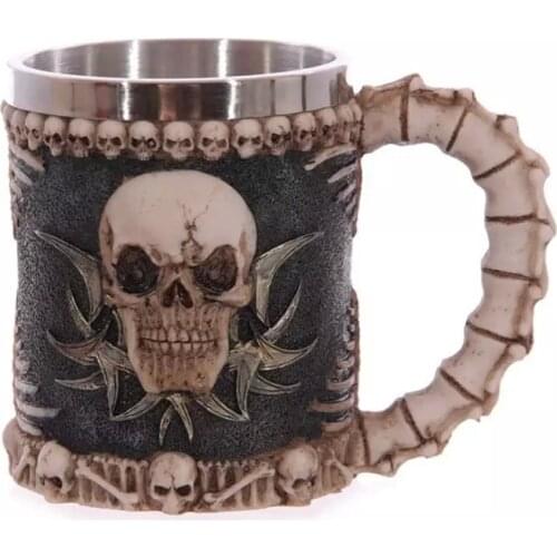3D Skull Drinking Mug Double Wall Stainless Steel Resin Gothic Helmet Coffee Mugs Skull Bone Knight King Tankard Dragon Wolf Cup