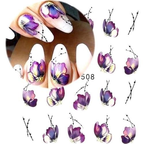 8Pcs/set Flowers Petals Nail Art Water Decals Stickers Nail Decoration