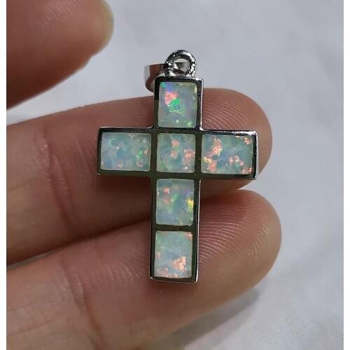925 Sterling Silver White Australian Fire Opal Cross Pendant Necklace For Gift