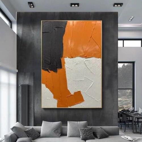Handmade Abstract Oil Painting Wall Art Orange Black And White Style Minimalist Modern On Canvas Decorative For Living Room