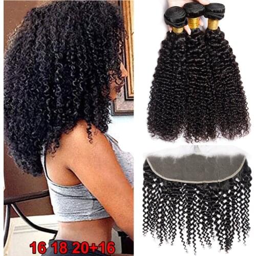 Afro Kinky Curly Bundles with Frontal Closure Maxine Remy Human Hair Bundles with Frontal Peruvian Hair Bundles with Closure