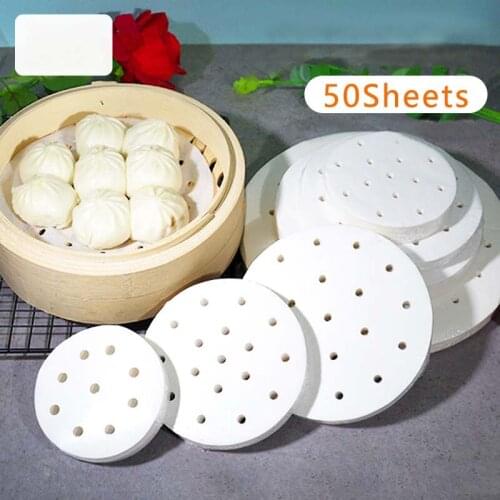 50pcs Steamer Papers Dim Sum Air Fryer Baking Oven Parchment Non-Stick Restaurant Kitchen Mat Household Liners