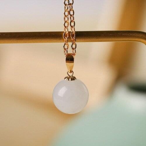 New Agate Trendy Sweater Chain Mens and Womens Long Simple S925 Sterling Silver round Versatile Pendant Pendant Necklace Penda