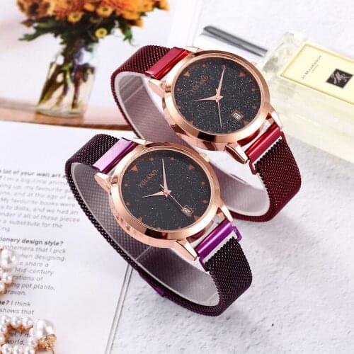 Women Magnet Buckle Starry Sky Watch With Calendar Luxury Ladies Stainless Steel Quartz Watch Clock Relogio Feminino