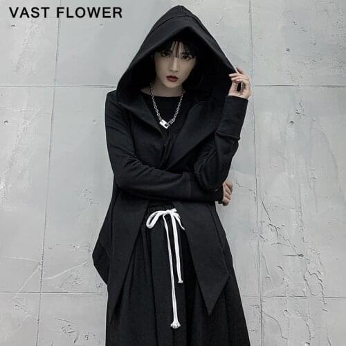 Patchwork Irregular Black Vintage Hoodie Women Long Sleeve 2020 New Winter Casual Loose Fashion Temperament All Match Clothes