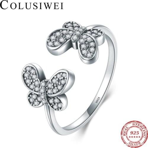 Colusiwei Exquisite Sparkling CZ Rings 925 Sterling Silver Luxury Butterfly Adjustable Fashion Rings For Women Fine Jewelry