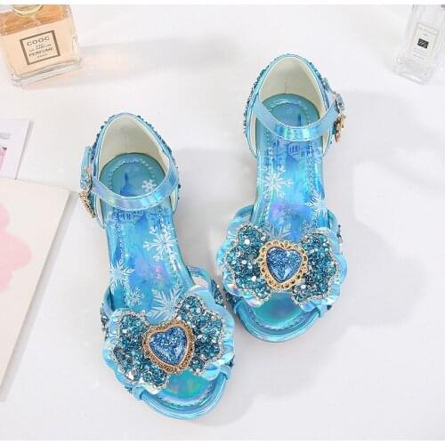 Disney Frozen Girls Summer Sandals Crystal Jelly Performance Shoes Princess Elsa Bow Party Dance Shoes Kids Sandals