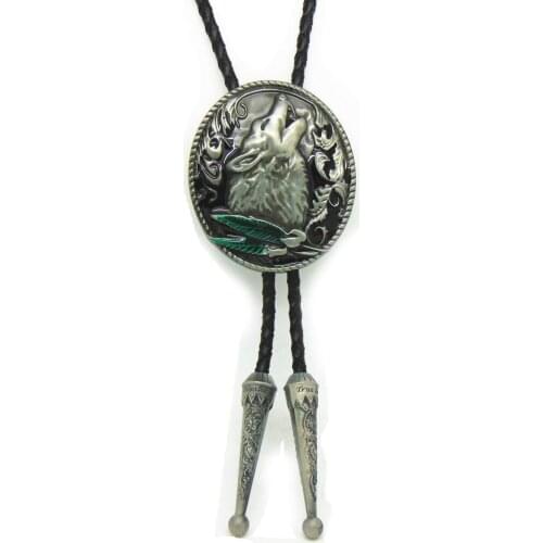 Western cowboy handmade original bolo tie wolf head mens casual bolo collar rope