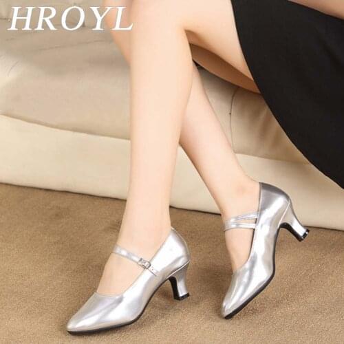 HROYL Dance Shoes for Women Latin Ladies Ballroom modern Party Tango Waltz PU Dancing Shoes Heeled Black Closed Toe 3.5cm/5.5cm