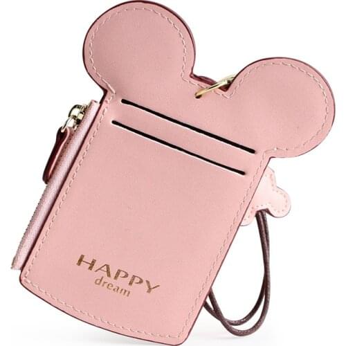 KANDRA New Fashion Style Mickey Ear Business Card Holder Women Cute PU Leather Mouse Wallet Zipper Coin Purses Wholesale 2019