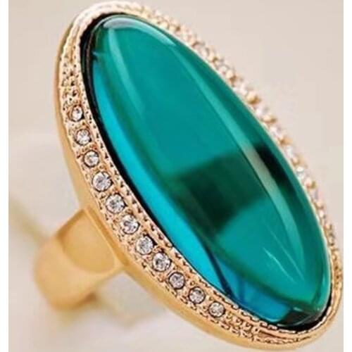 Classic Large Oval Green Blue Stone Rings for Women Luxury Gold Crystal Wedding Rings Engagement Jewelry Z5T497