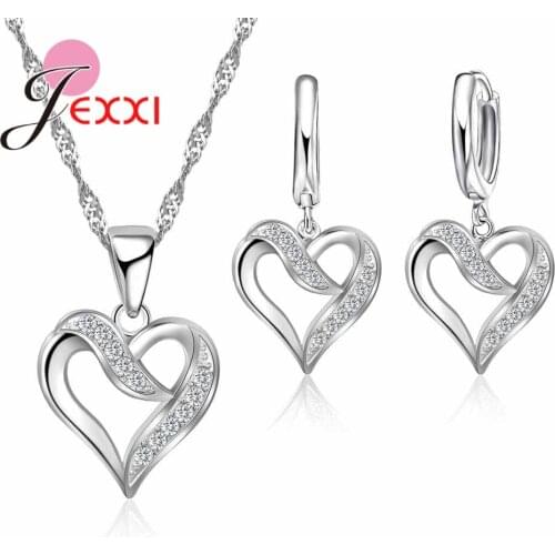 Engagement Jewelry Set 925 Sterling Silver and CZ Beautiful Pattern Shape Crystal Stone Necklace Earrings for Women