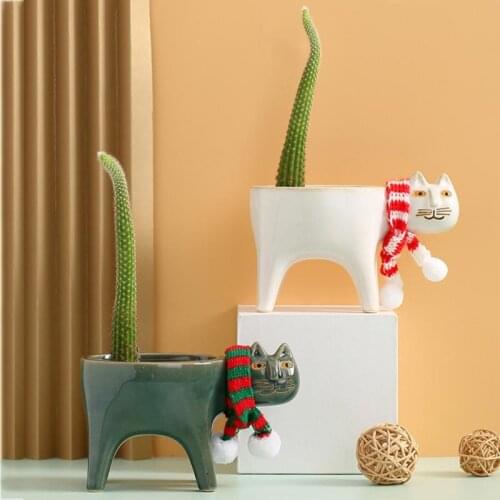 Garden Creative Miniature Model Decoration Succulent Flower Pot Home Gardening Plants Potted Desktop Decoration Cat Garden Pots