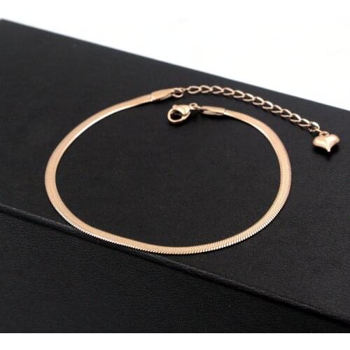 Fashion Simple Flat Snake Bone Chain Rose Gold Anklet Titanium Steel Women Feet Jewelry Anti-allergic