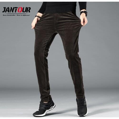 Corduroy Pants Men Winter Casual Pants Black Khaki 2021 slim Straight Stretch Thick Corduroy Trousers Men Big Size 28-38