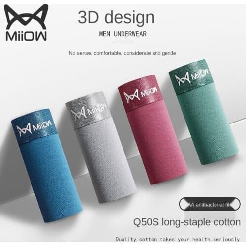 Miiow Genuine Mens Underwear Cotton Antibacterial Crotch Breathable Trend Boxer Shorts Large Size Boys Boxer Shorts