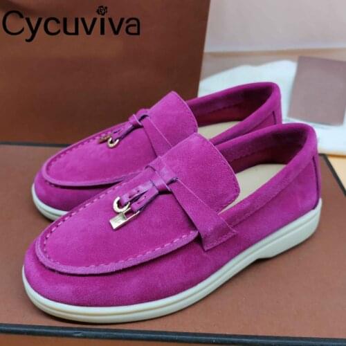 Kid Suede Flat Mules Kids Shoes Slip On Metal Lock Loafers Children Casual Shoes Brand Summer Walk Leisure Shoes For Girls Size