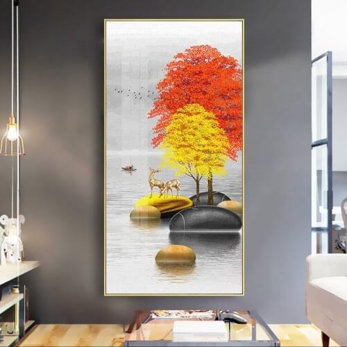 Large Size 60x120cm DIY Painting By Numbers Painting Tree and fawnEntrance Landscape Hallway Hanging Painting Wall Art Picture