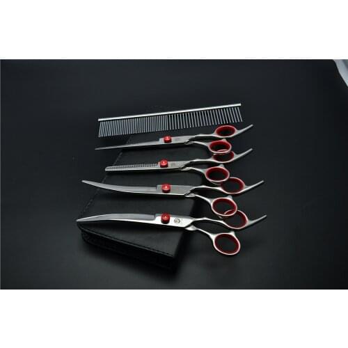7inch Pet scissors sets,,Straight Thinning Curved scissors sets ,4PCS/package dog grooming scissors with bag comb