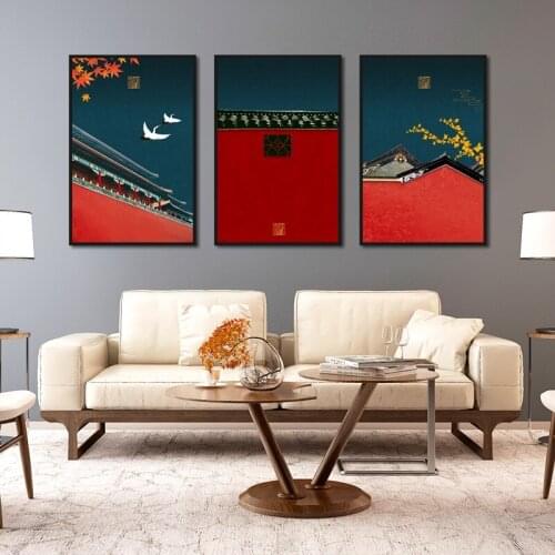 Chinese Traditional Style City Wall Canvas Painting Wall Art Nordic Posters and Prints Wall Pictures for Living Room Decoration