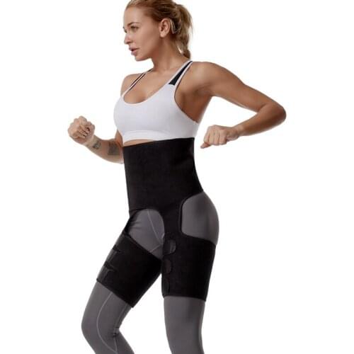 Neoprene Thigh Shaper Sweat Thigh Trimmer 3 in 1 Women High Waist and Thigh Trainer Shapewear Fat Burning Compress Slimming Belt