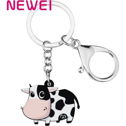 NEWEI Acrylic Dairy Cattle Cow Key Chains Farm Animal Key Ring For Women Girl Teen Bag Car Purse Charm Decoration Gift Accessory