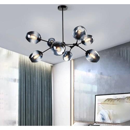 Nordic LED Chandelier Villa Staircase Restaurant Modern LOFT Glass Hanging Lamp Indoor Decor Chandeliers for Living Room Bedroom