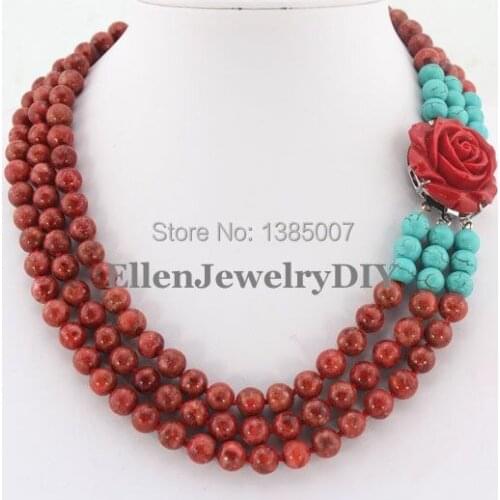 Hotest 3 Rows Red Coral Necklace Holiday Party Bridal nigerian wedding beads african beads sets BL0058