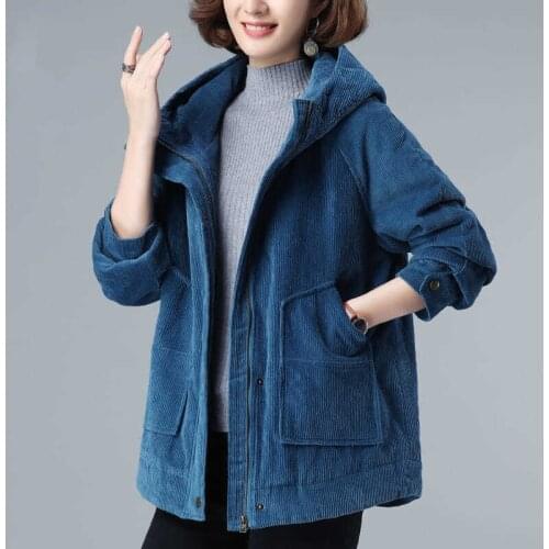 2021 new Loose Hooded Warm Jacket Spring And Autumn Plush Corduroy Jacket Womens Short Casual Coat L13