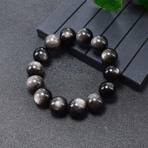New Natural Gray Black Obsidian Stone Bracelet AAAA+ 10 14 mm Round Beads Bracelets For Men Women Jewelry